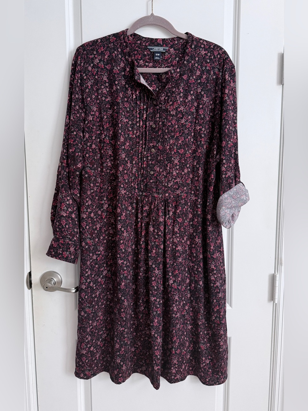 Lands' End Navy Dress with Pink Floral Print